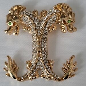 Beautiful Double Sided Dragon Brooch Rhinestones Accents